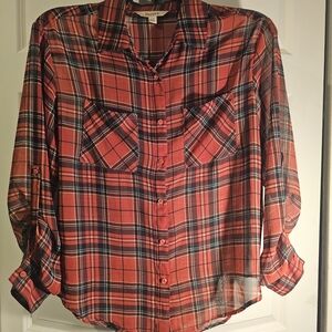 Decree Orange-Red Plaid Button Shirt